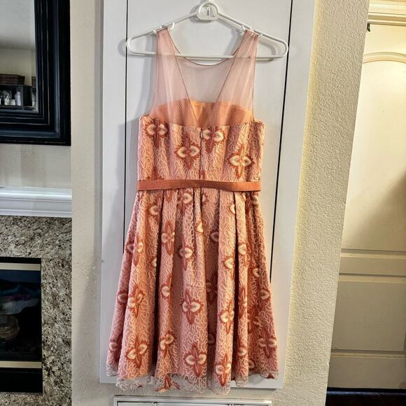 Anthropologie Eva Franco Peach Blossom Belted Dress A-line Embroidered Size 6 - Picture 9 of 13